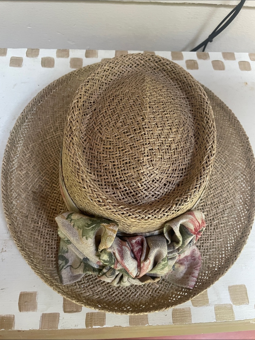 Summer Rules by Firethorn Straw Sun Hat with Floral Scarf Accent